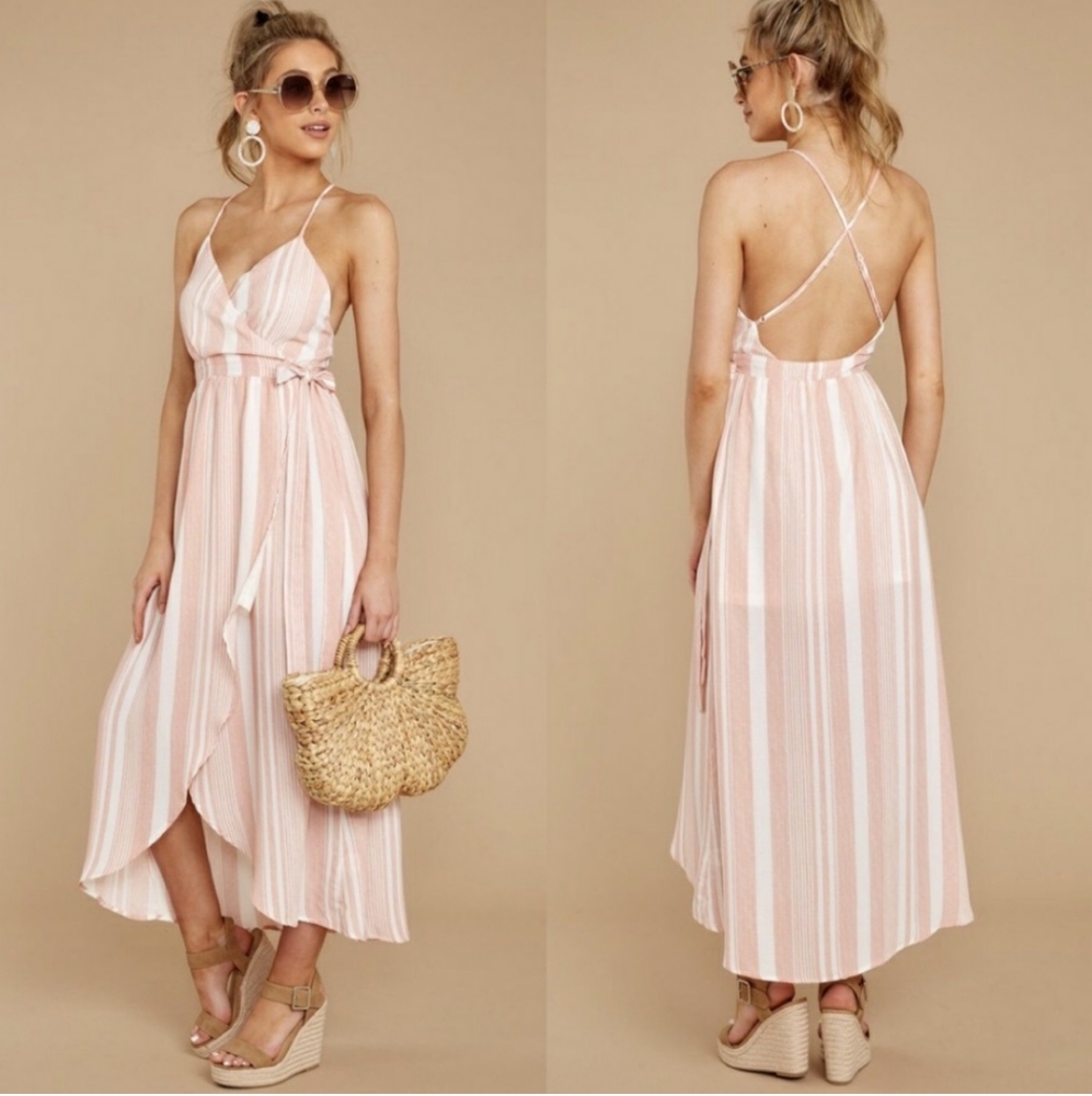 HP Salmon and off white striped v-neck maxi dress - Picture 2 of 5
